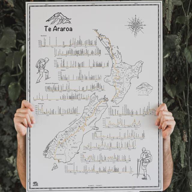 Te Araroa Trail Illustrated Poster