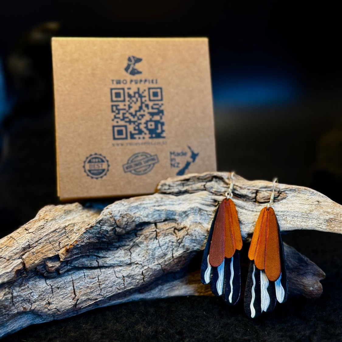 Fantail/pīwakawaka Leather Drop Earrings