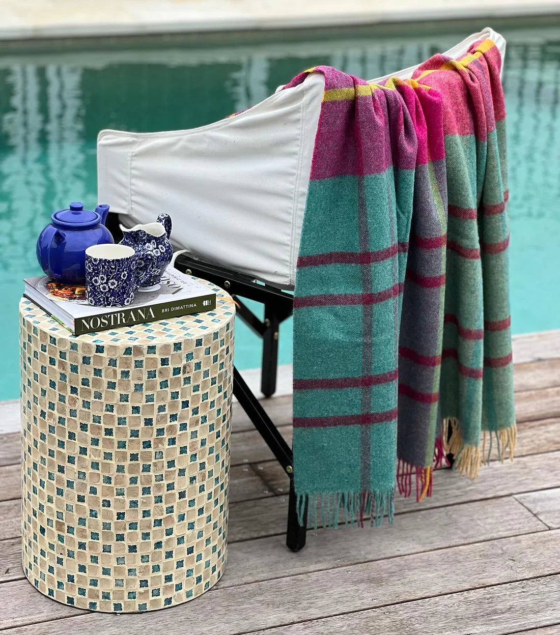 Saltburn Cerise & Mint 100% Wool Throw