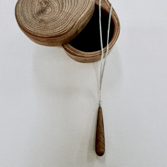 Halio | wooden drop silver necklace