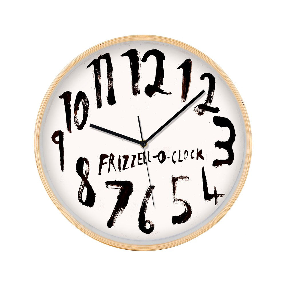 Dick Frizzell - O'Clock White Face Wooden Frame Clock