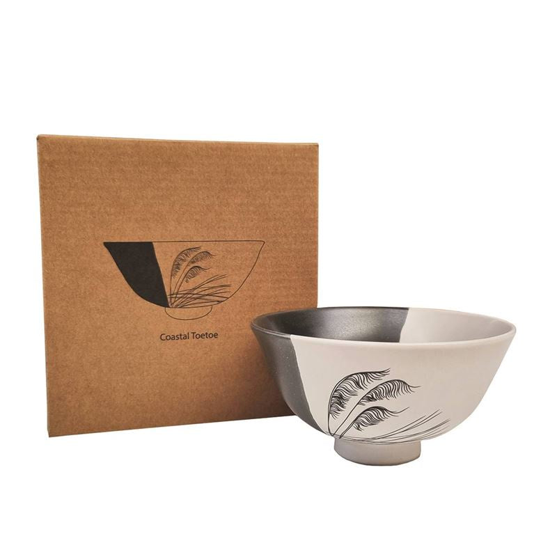 Jo Luping Design - Coastal Toetoe Dipped Black on White - 11cm Porcelain Bowl