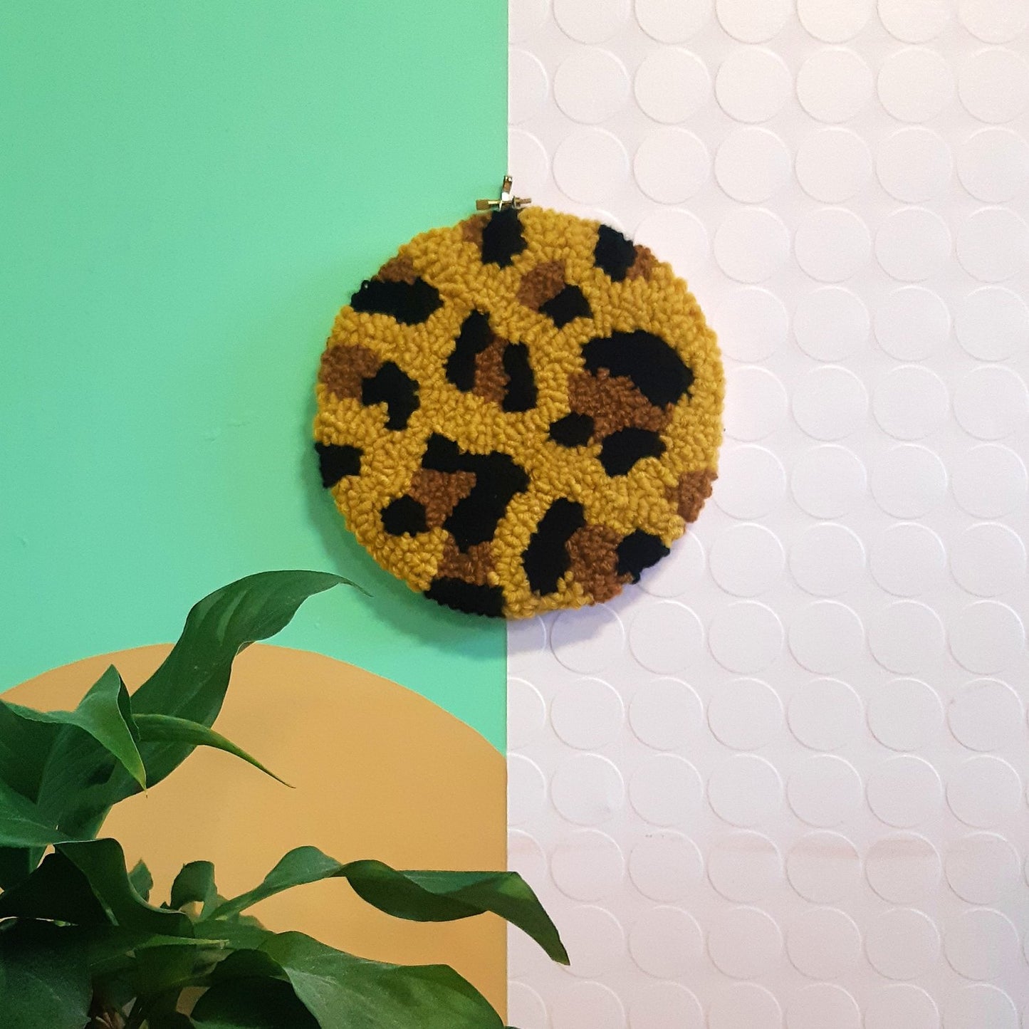 Leopard print punch needle kit. Beginners kit with tool, yarn + instructions