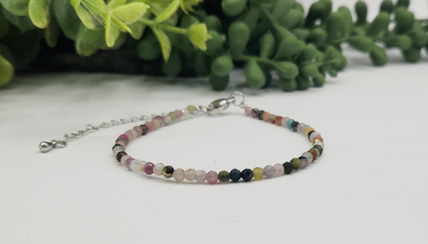 Wartermelon Bracelet Faceted 3MM w/Silver Color Clasp