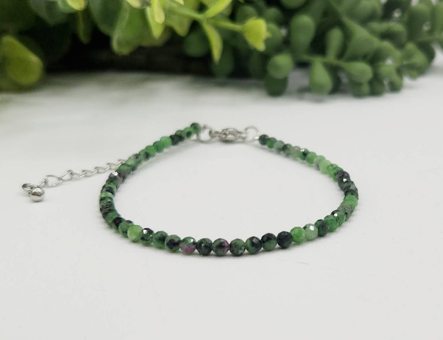 Ruby Zoisite Bracelet Faceted 3MM w/Silver Color Clasp,