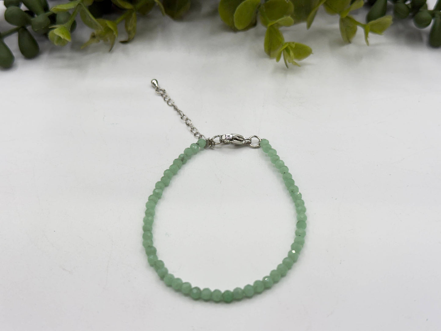 Green Angelite Bracelet Faceted 3MM w/Silver Color Clasp