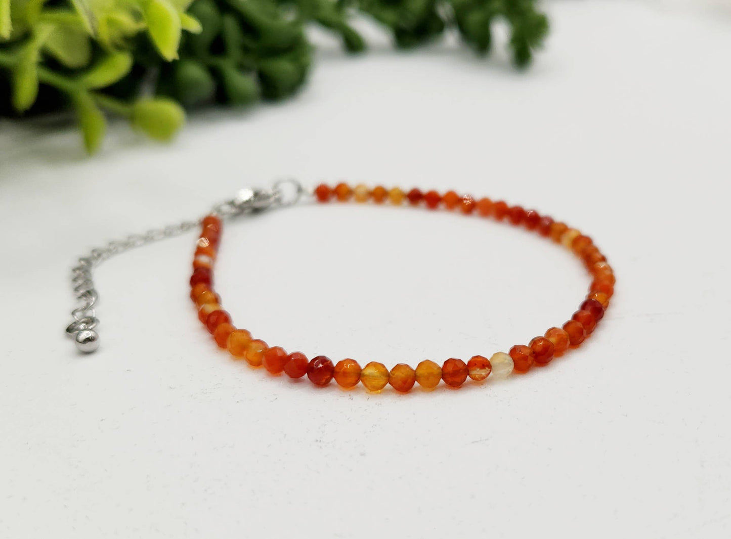 Banded Carnelian Bracelet Faceted 3MM w/Silver Color Clasp,