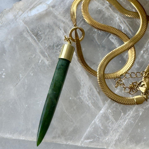 Natalie Kere | West Coast Pounamu Drop on Gold snake chain