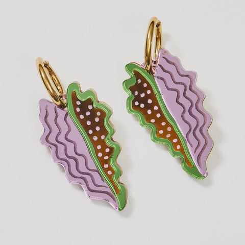 Big Leaf Earrings - Tan / Lilac