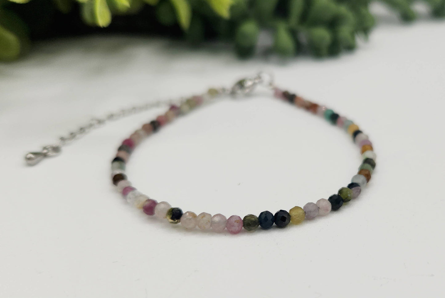 Wartermelon Bracelet Faceted 3MM w/Silver Color Clasp