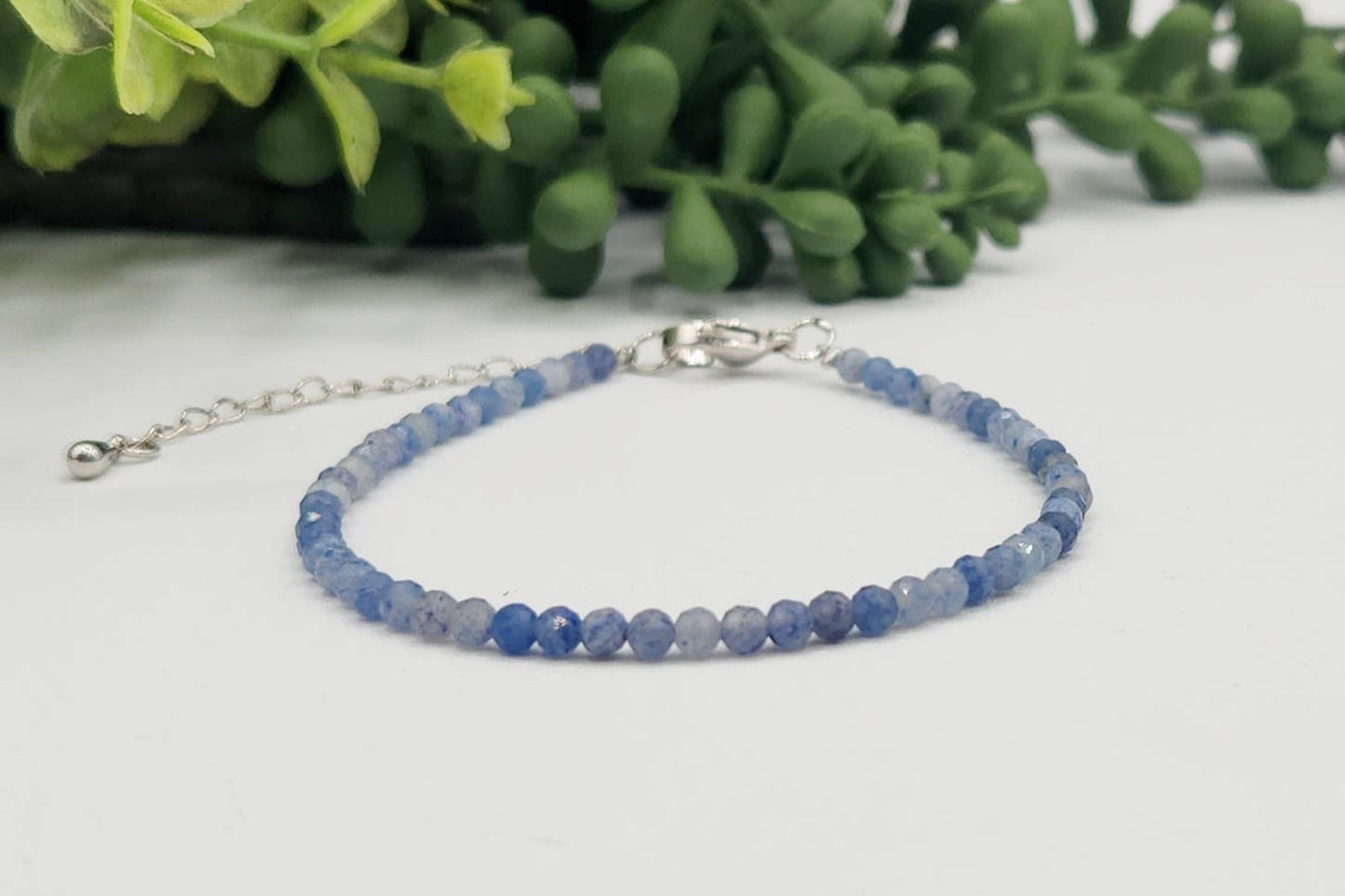 Blue Aventurine Bracelet Faceted 3MM w/Silver Color Clasp