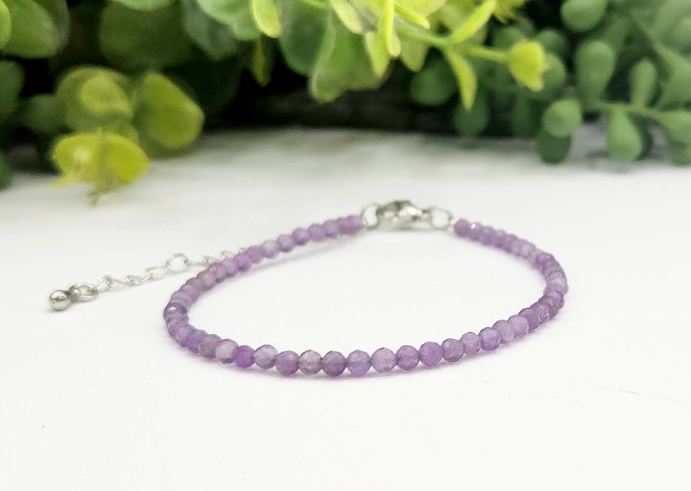 Amethyst Bracelet Faceted 3MM w/Silver Color Clasp