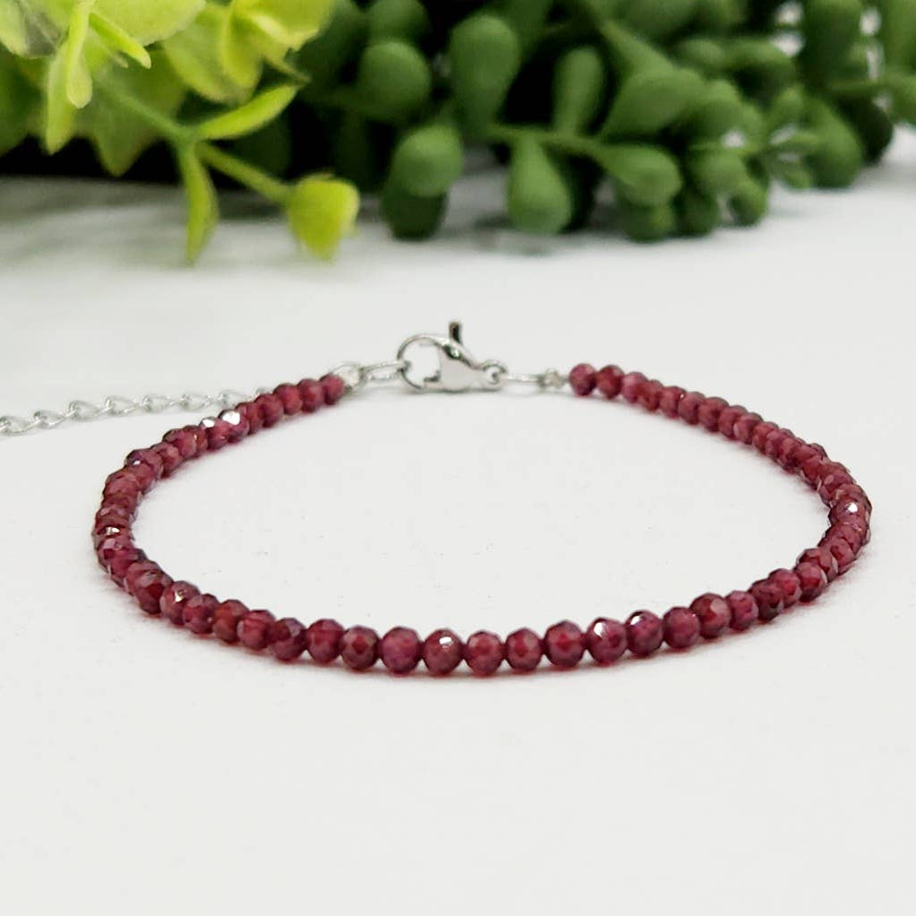 Garnet Bracelet Faceted 3MM w/Silver Color Clasp