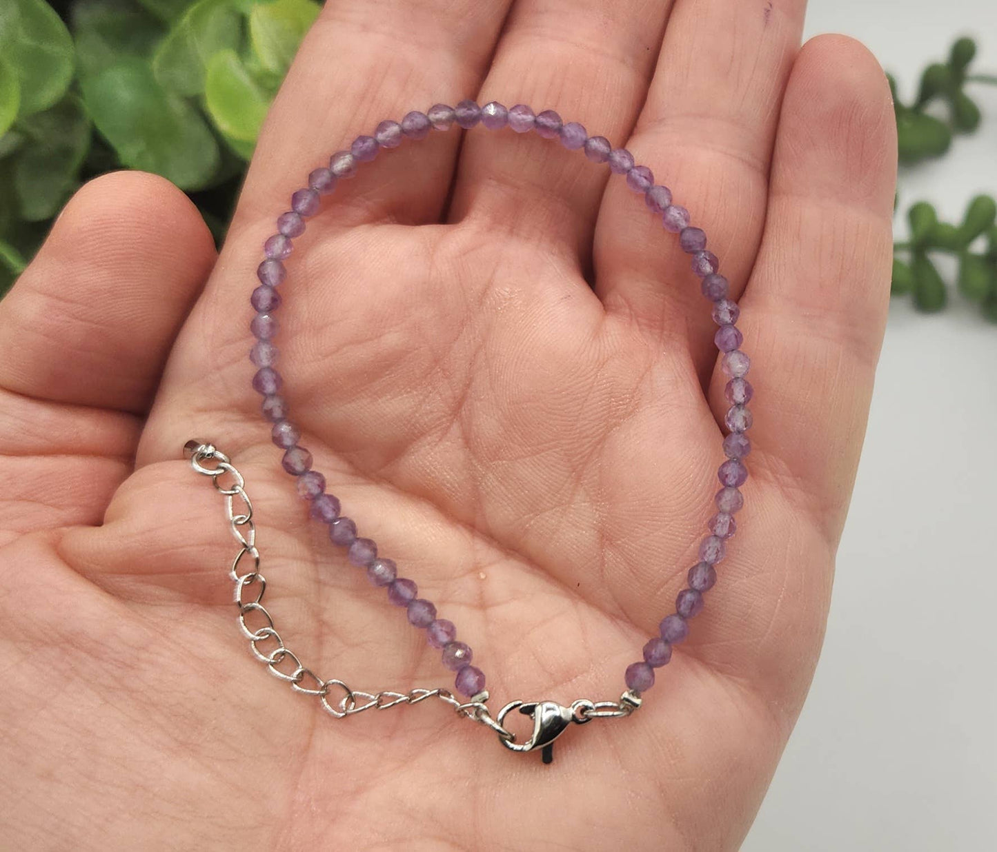 Amethyst Bracelet Faceted 3MM w/Silver Color Clasp