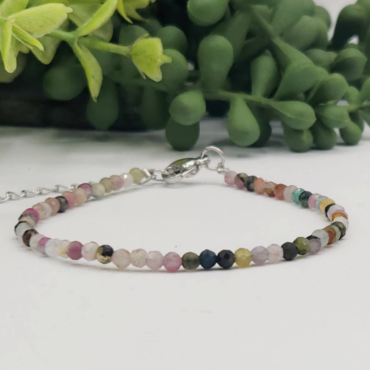 Wartermelon Bracelet Faceted 3MM w/Silver Color Clasp