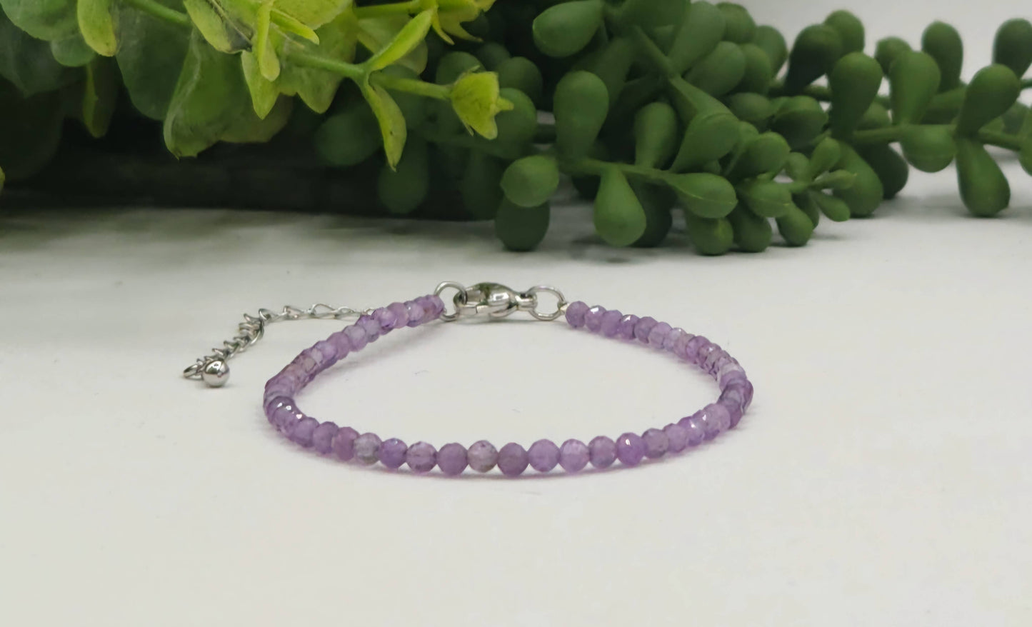 Amethyst Bracelet Faceted 3MM w/Silver Color Clasp