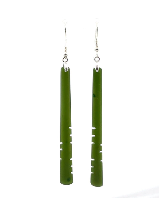 Kawakawa Pounamu & Silver Notched Drop Earrings
