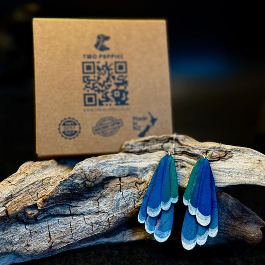 Tūī Feather Leather Drop Earrings