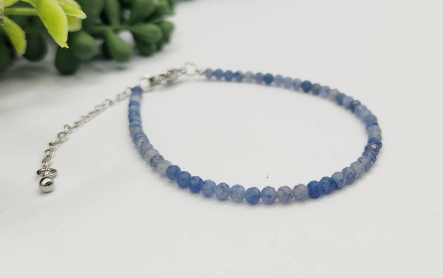 Blue Aventurine Bracelet Faceted 3MM w/Silver Color Clasp