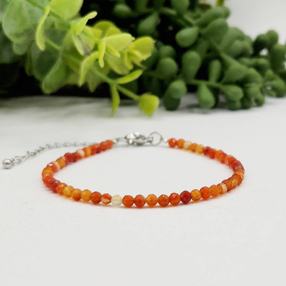 Banded Carnelian Bracelet Faceted 3MM w/Silver Color Clasp,