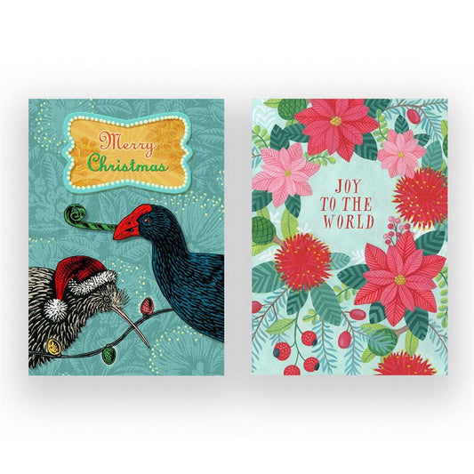 Pukeko Kiwi & Wreath Tree | 8 Pkt Greeting Cards