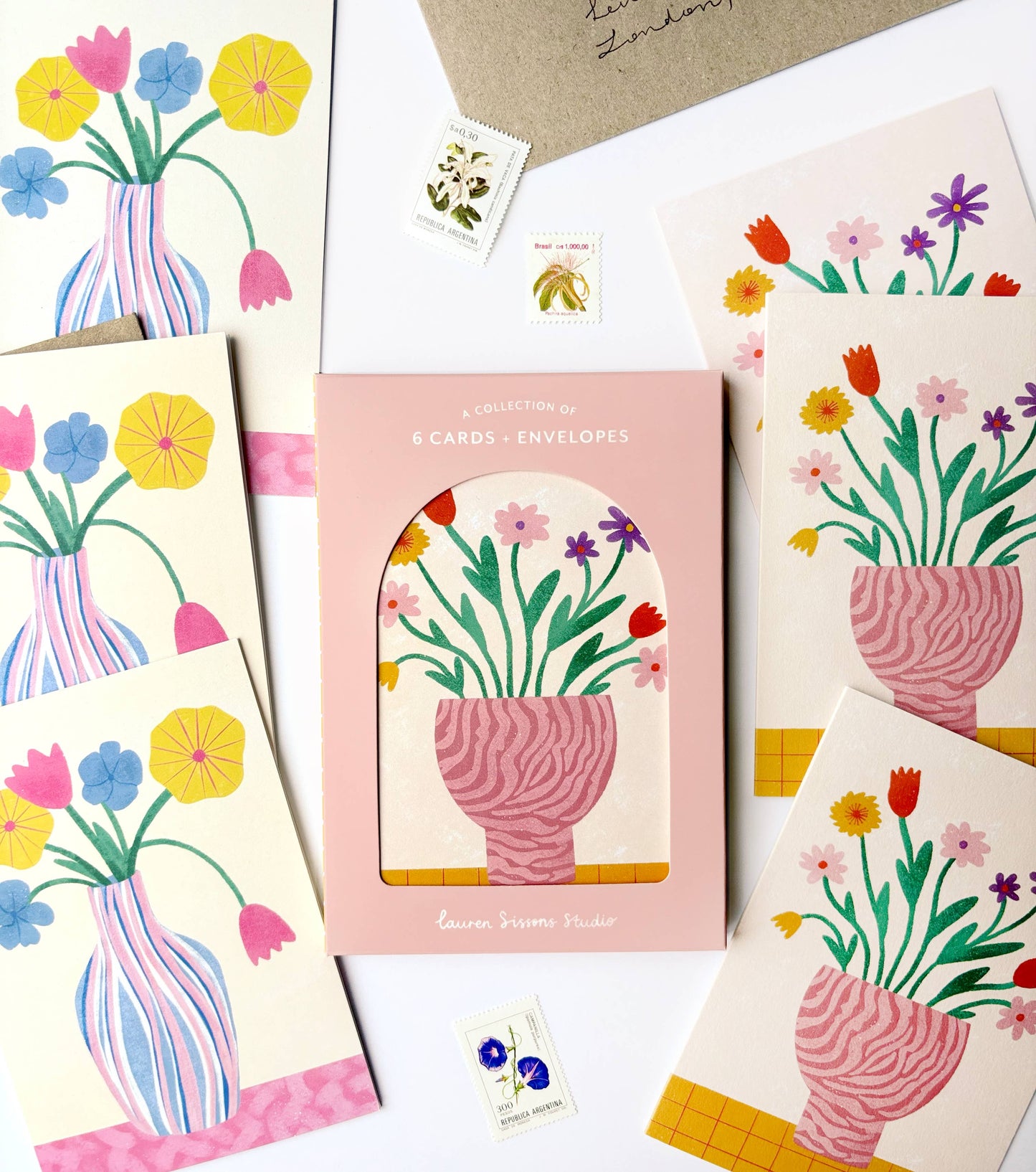 Floral Greeting Card Boxed Set  - 6 Cards Envelopes Gift