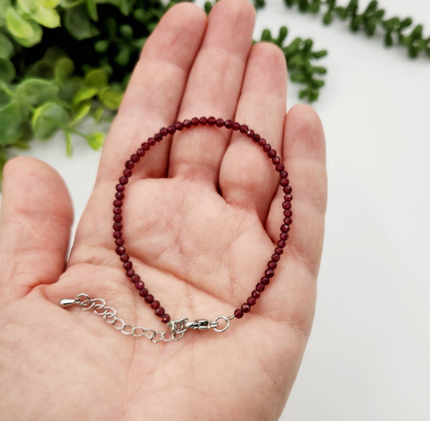 Garnet Bracelet Faceted 3MM w/Silver Color Clasp