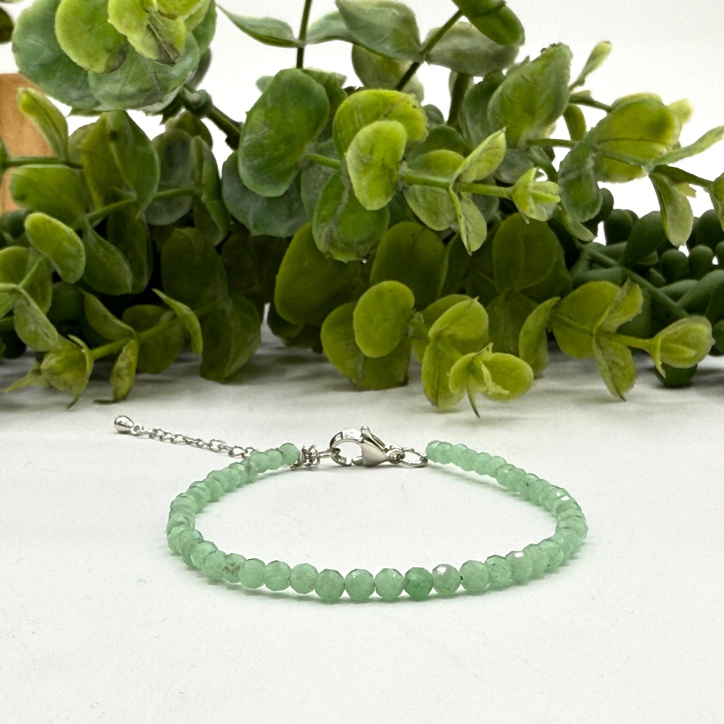 Green Angelite Bracelet Faceted 3MM w/Silver Color Clasp