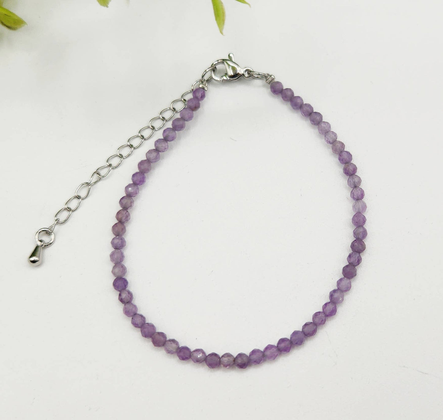 Amethyst Bracelet Faceted 3MM w/Silver Color Clasp