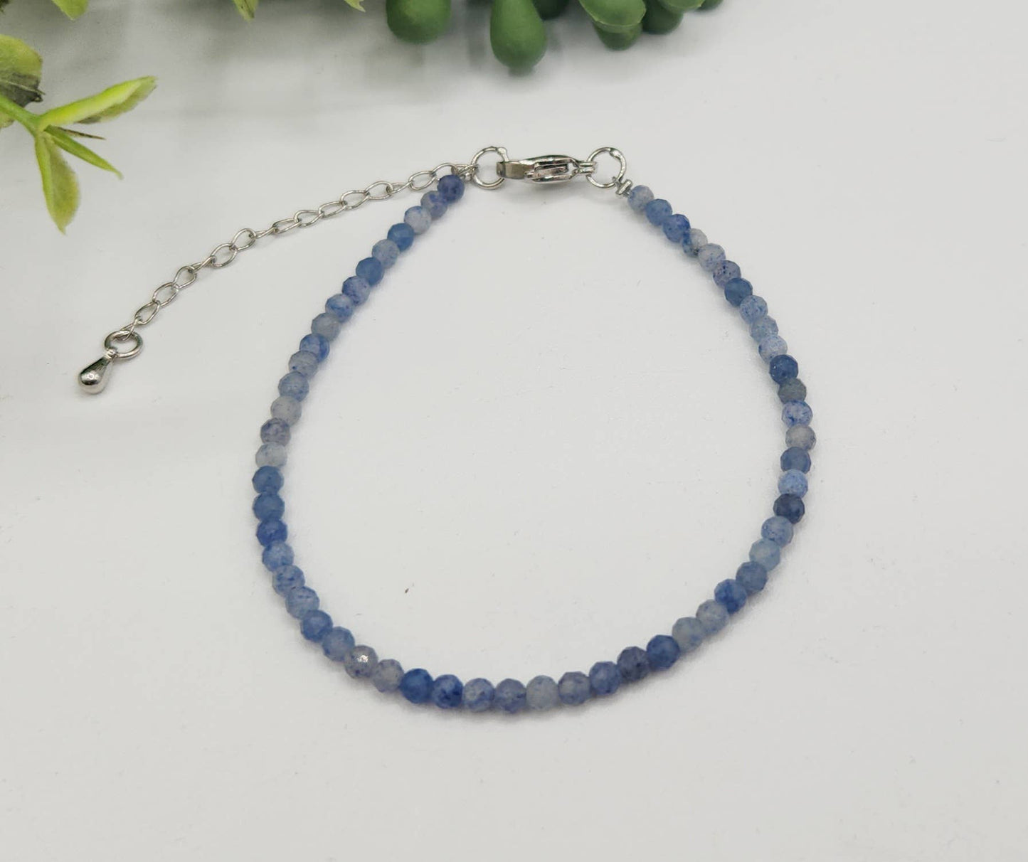 Blue Aventurine Bracelet Faceted 3MM w/Silver Color Clasp