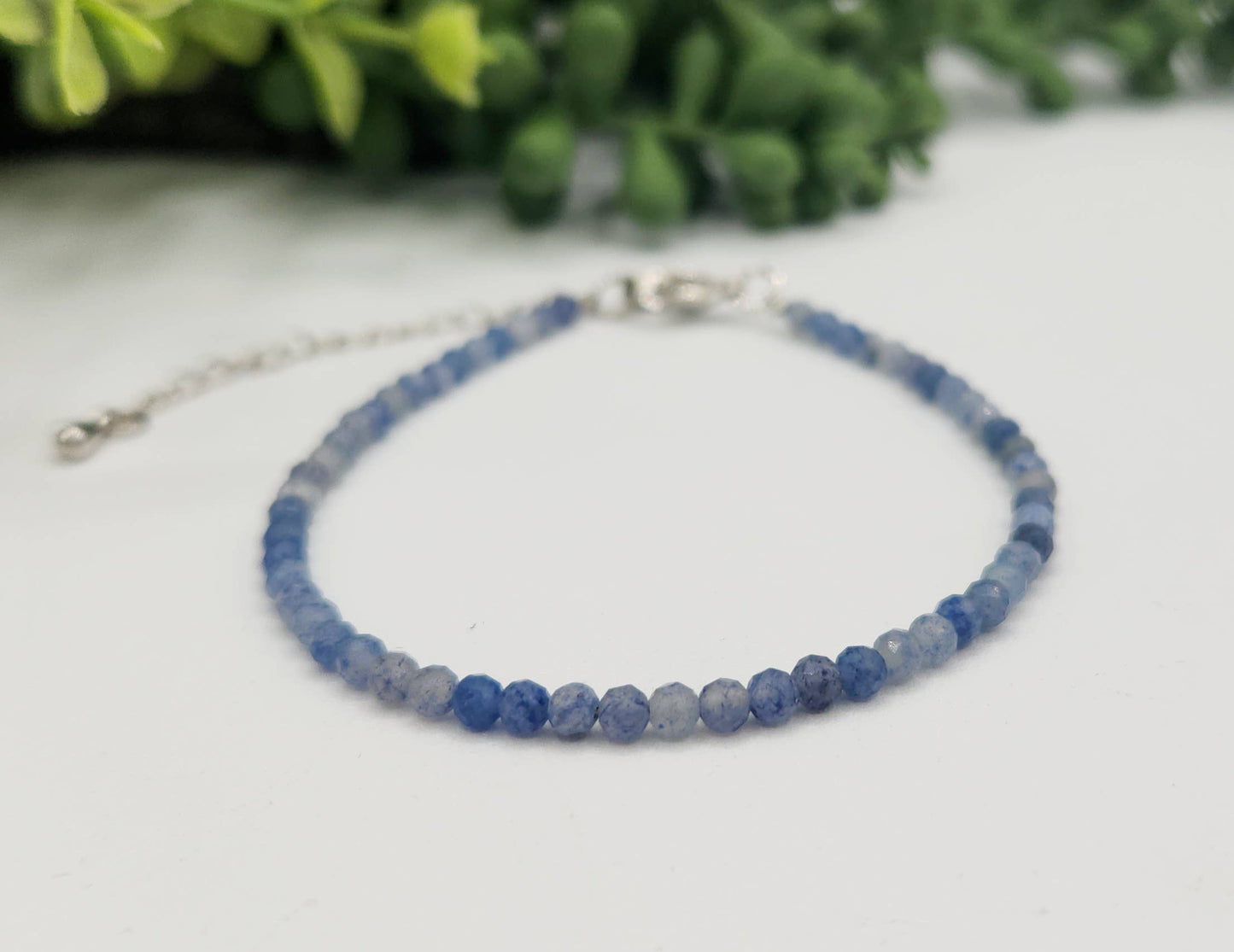 Blue Aventurine Bracelet Faceted 3MM w/Silver Color Clasp