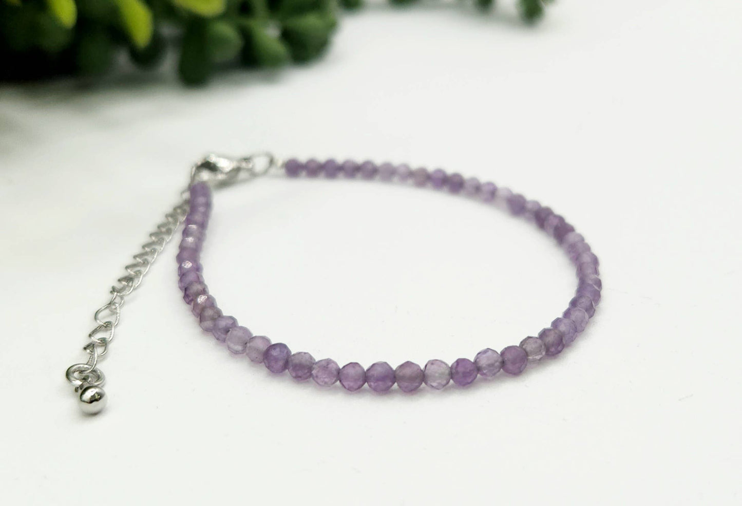 Amethyst Bracelet Faceted 3MM w/Silver Color Clasp