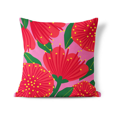 Bright Botanical Pink Pohutukawa Cushion Cover