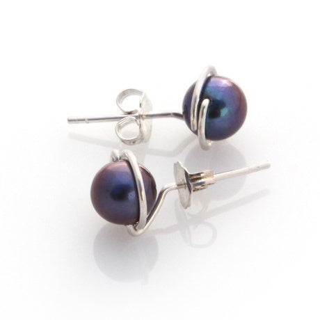 Louise Douglas - Silver Lulu Studs - Peacock Pearl