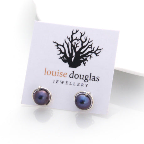 Louise Douglas - Silver Lulu Studs - Peacock Pearl