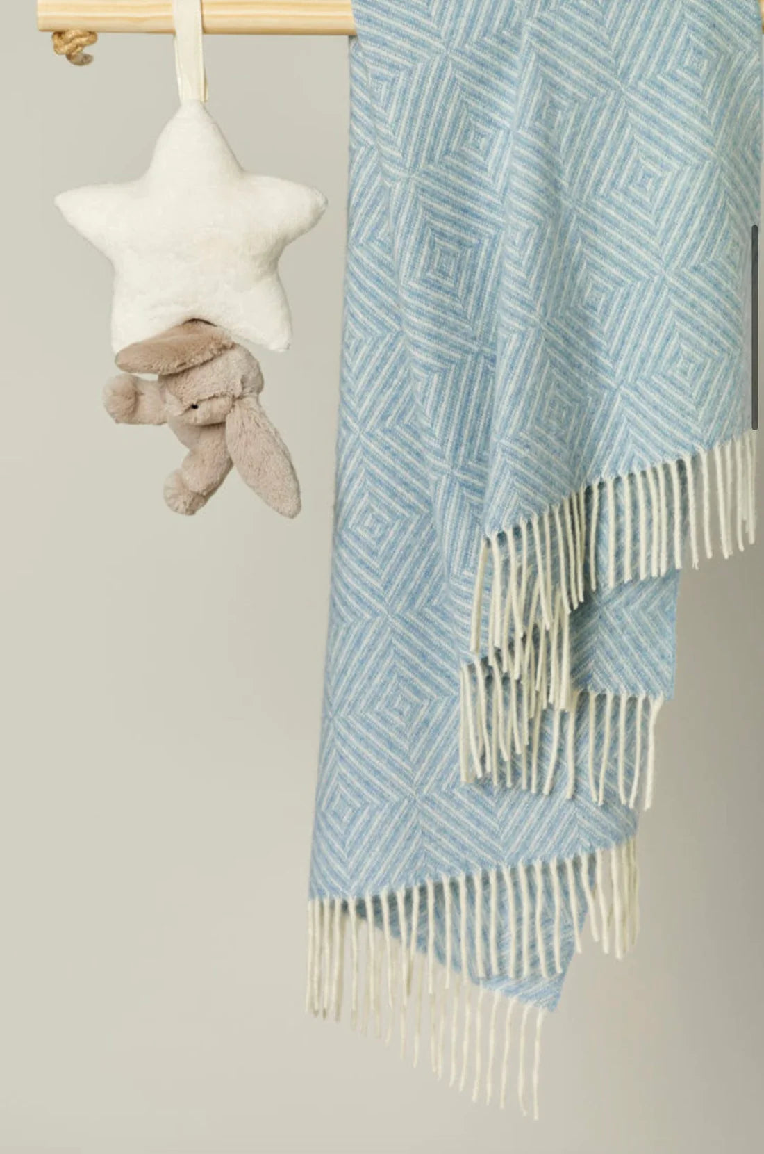 Powder Blue Diamond 100% Merino Baby Blanket