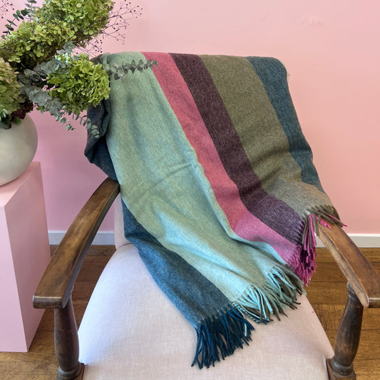 Block Stripe Pink & Green 100% Merino Throw