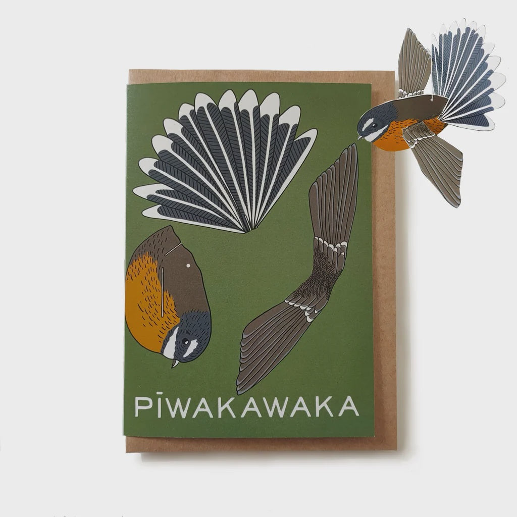 Pīwakawaka Fantail 3D decoration Greeting card
