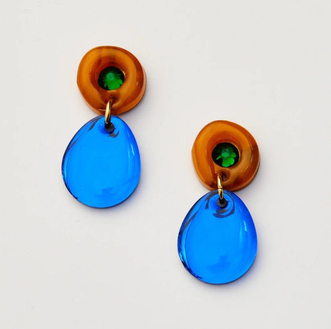 Jam Gem Earrings - Brown / Cobalt