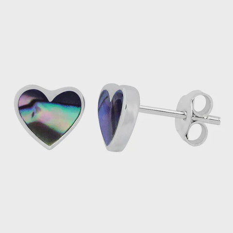 Sterling Silver Paua Shell Heart Stud