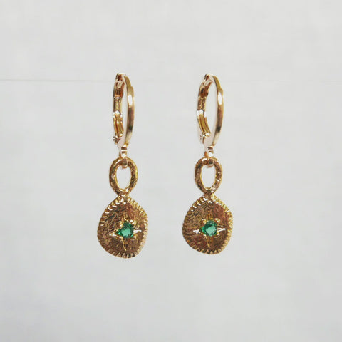 Sun Charm Earrings - Forest Green