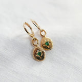 Sun Charm Earrings - Forest Green