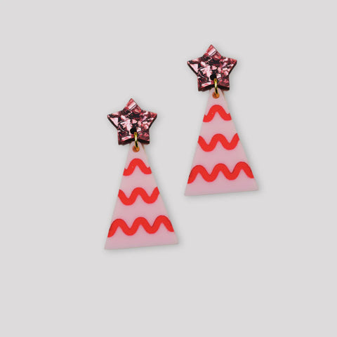 Christmas Tree Earrings - Wavy - Pink / Pink Regular price