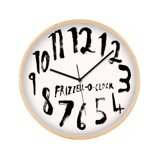 Dick Frizzell - O'Clock White Face Wooden Frame Clock