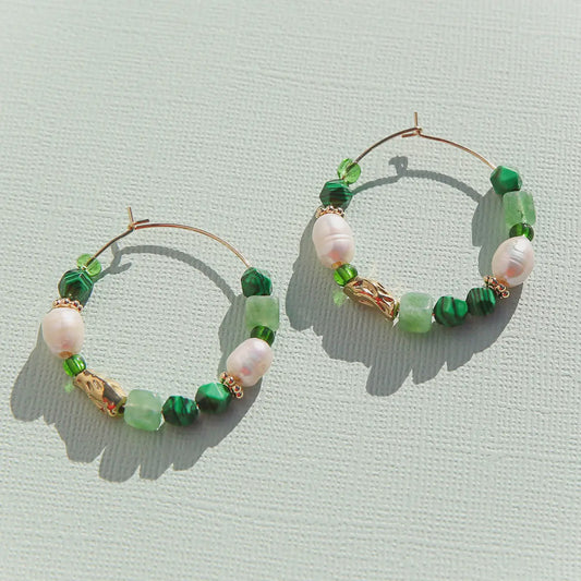 Kingston Jewellery | Large Emerald Beaded Hoops