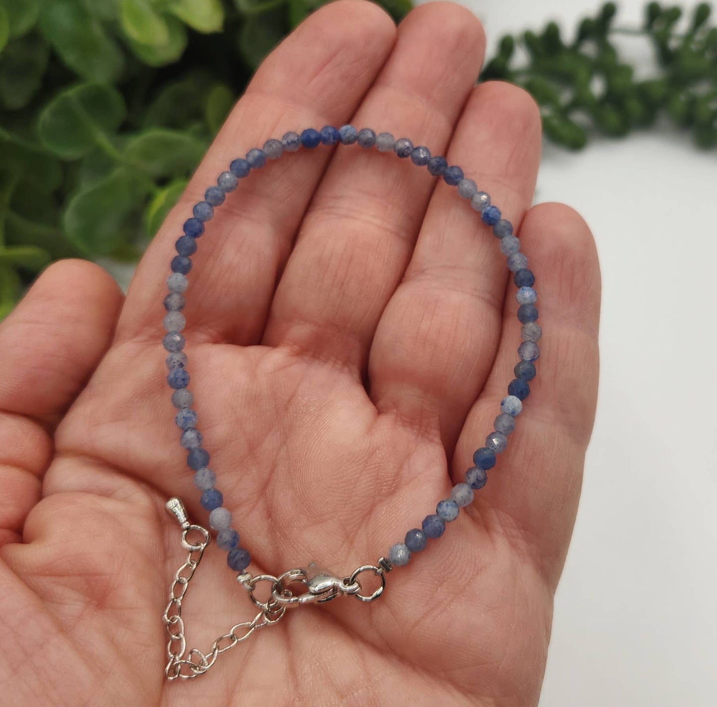 Blue Aventurine Bracelet Faceted 3MM w/Silver Color Clasp