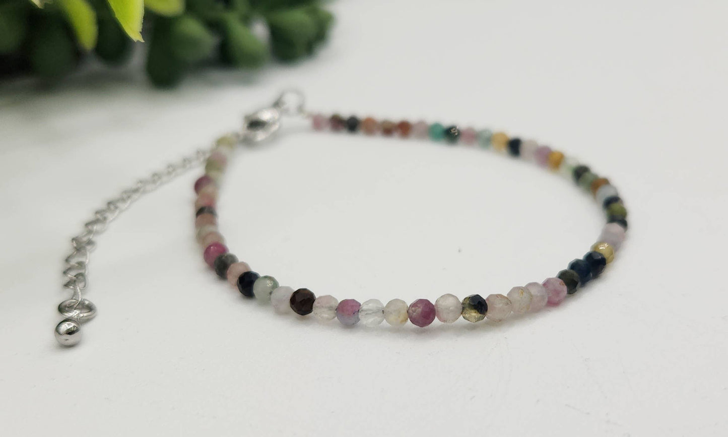 Wartermelon Bracelet Faceted 3MM w/Silver Color Clasp