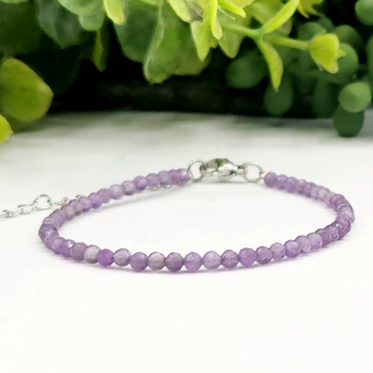 Amethyst Bracelet Faceted 3MM w/Silver Color Clasp