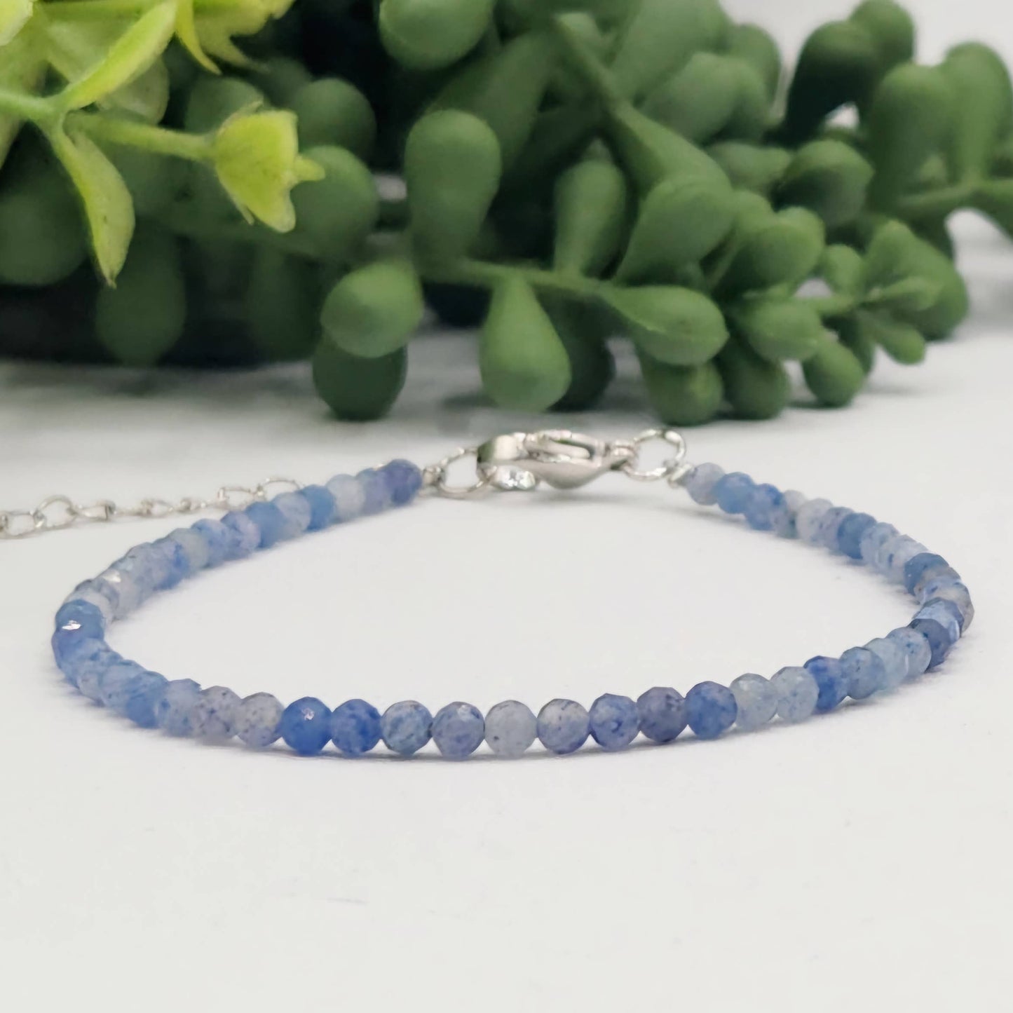 Blue Aventurine Bracelet Faceted 3MM w/Silver Color Clasp