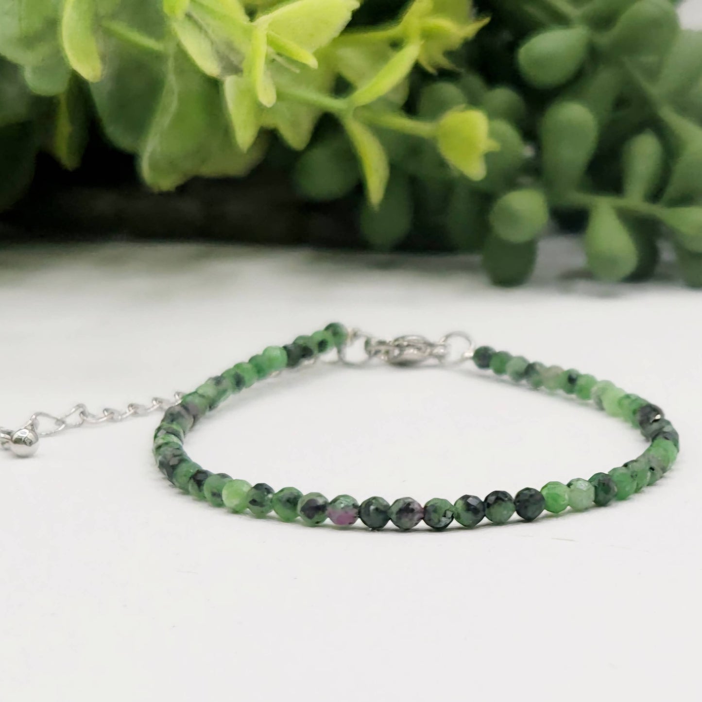 Ruby Zoisite Bracelet Faceted 3MM w/Silver Color Clasp,